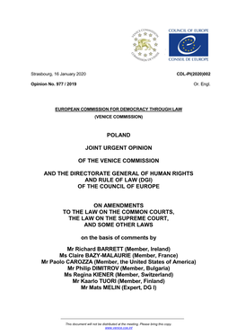 Poland Joint Urgent Opinion of the Venice Commission