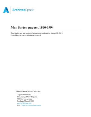 May Sarton Papers, 1860-1994