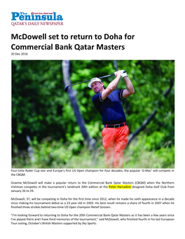 Mcdowell Set to Return to Doha for Commercial Bank Qatar Masters