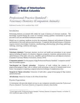 Professional Practice Standard1: Veterinary Dentistry (Companion Animals)