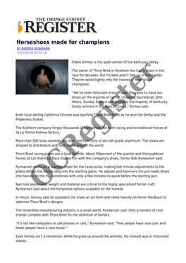 Horseshoes Made for Champions by ANDERS HOWMANN 2014-09-09 09:56:18