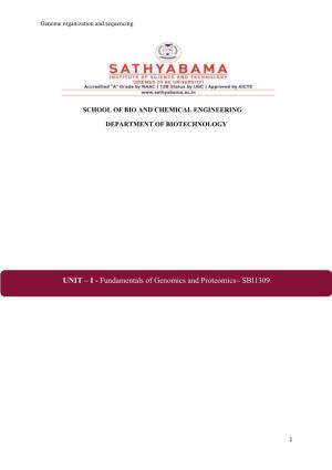UNIT – I - Fundamentals of Genomics and Proteomics– SBI1309