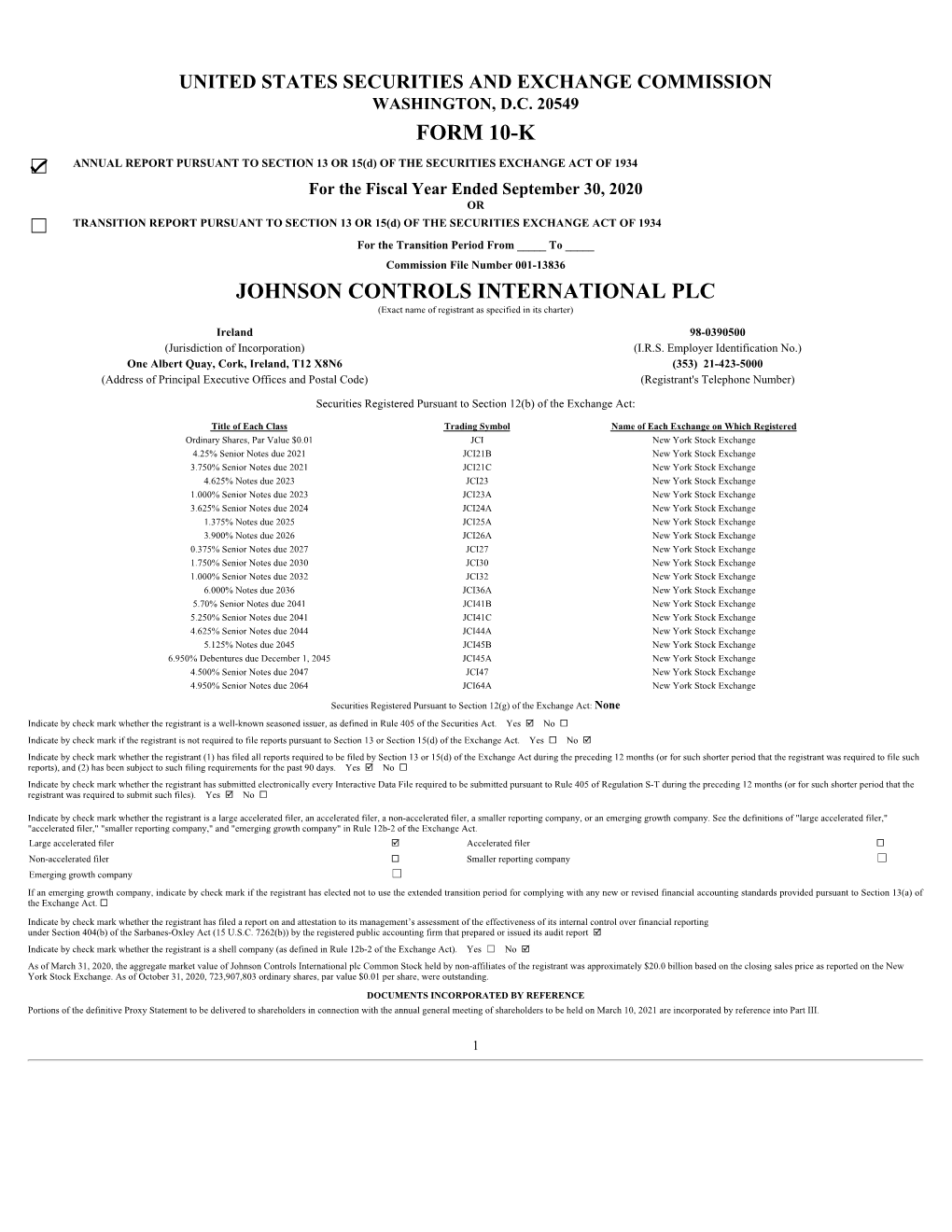 Form 10-K Johnson Controls International