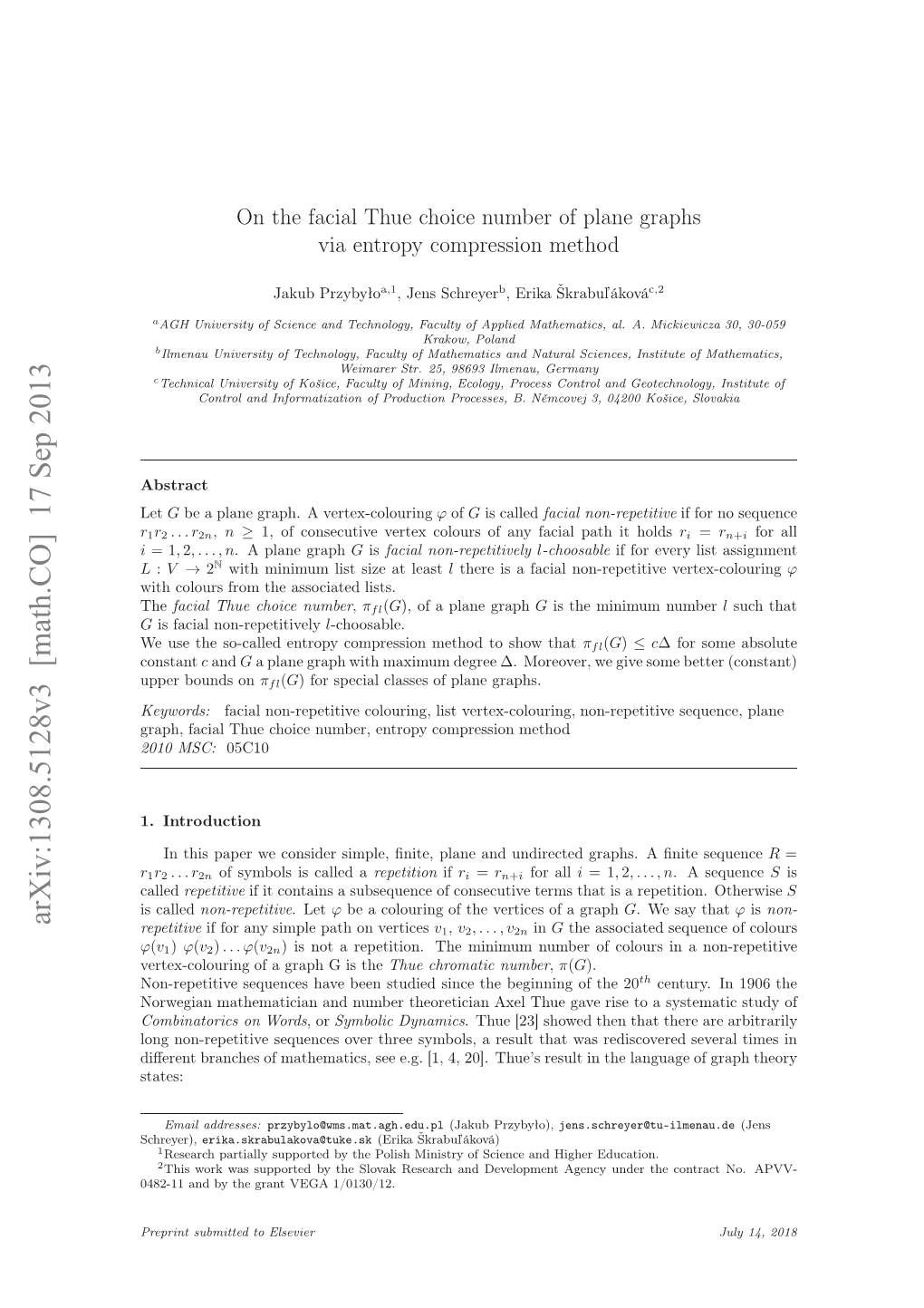 On the Facial Thue Choice Number of Plane Graphs Via Entropy