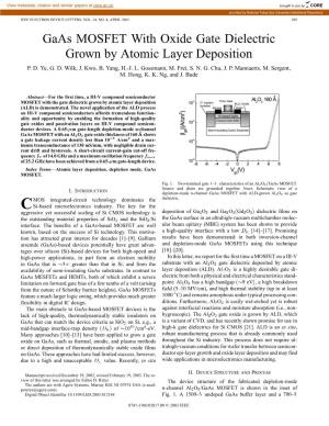 Gaas MOSFET with Oxide Gate Dielectric Grown by Atomic Layer Deposition P