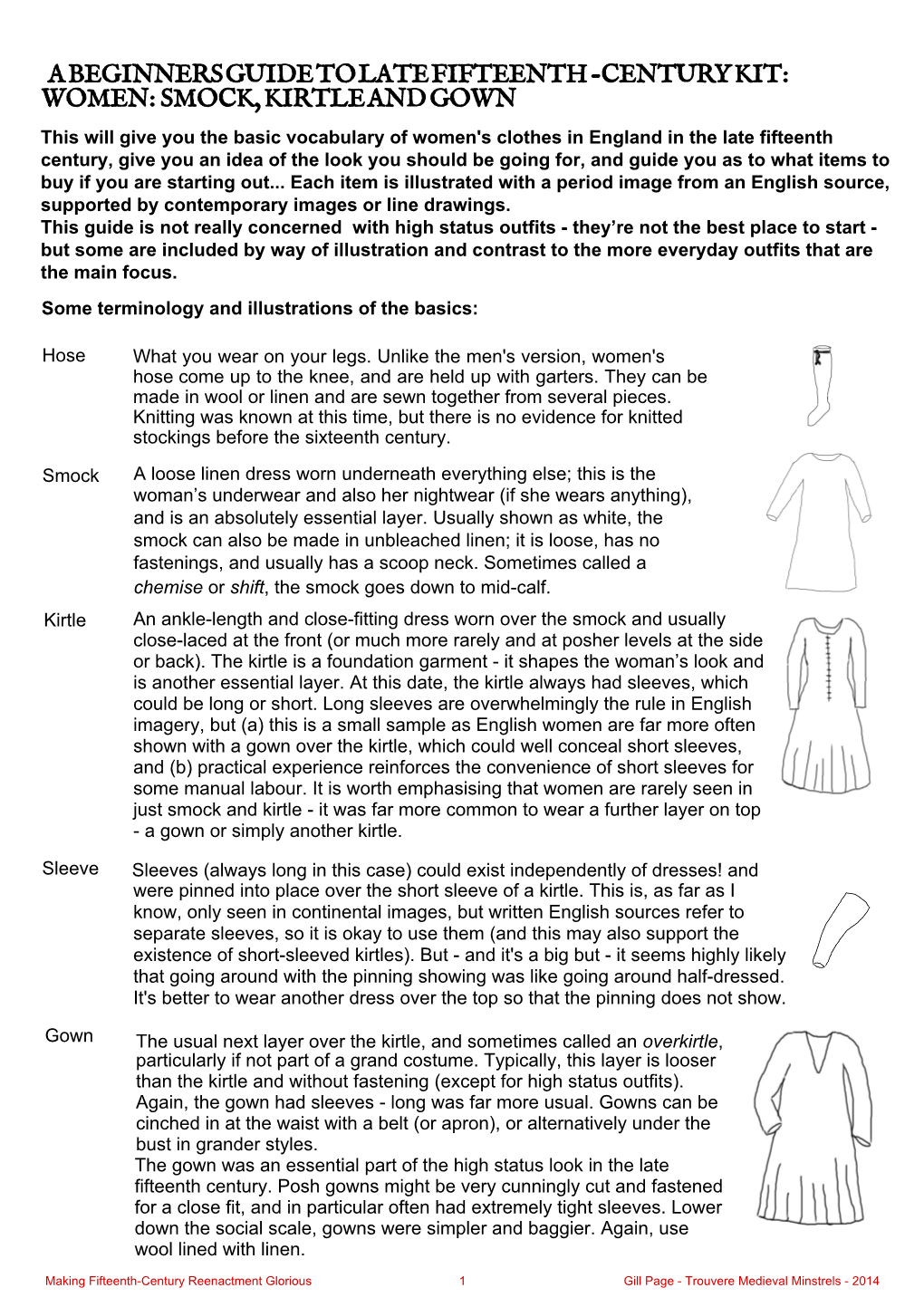 Women: Smock, Kirtle and Gown