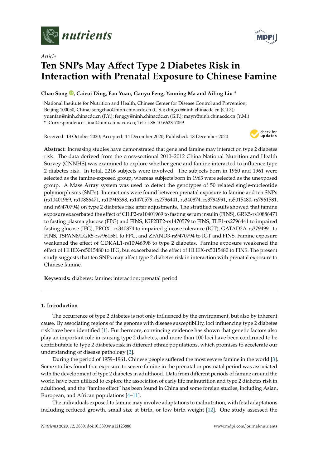 Ten Snps May Affect Type 2 Diabetes Risk in Interaction with Prenatal