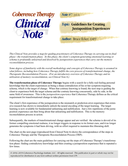 Clinical Note Provides a Map for Guiding Practitioners of Coherence Therapy in Carrying out Its Final Phase—The Transformation Phase