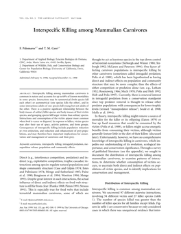 Interspecific Killing Among Mammalian Carnivores