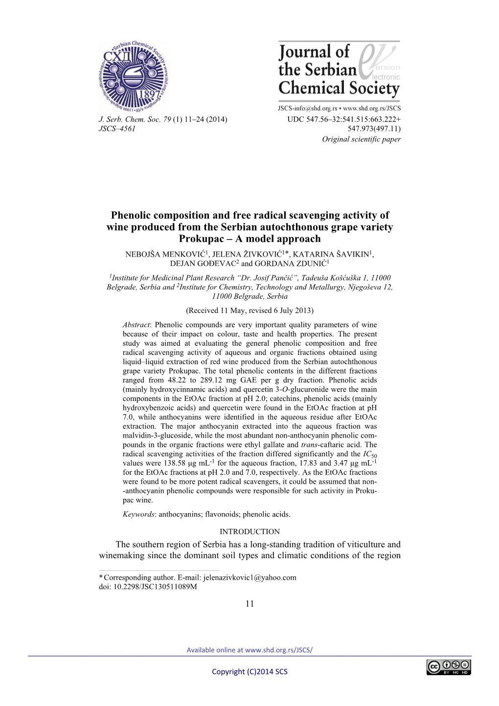 Phenolic Composition and Free Radical Scavenging Activity of Wine