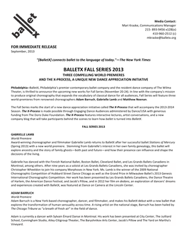 Balletx Fall Series 2013 Three Compelling World Premieres and the X-Process, a Unique New Dance Appreciation Initiative