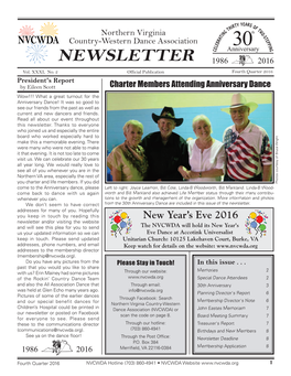 30Th Anniversary Dance Are Included in This Issue of the Newsletter