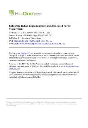 California Indian Ethnomycology and Associated Forest Management Author(S): M