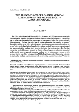 The Transmission of Learned Medical Literature in the Middle English Liber Uricrisiarum
