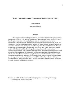 Health Promotion from the Perspective of Social Cognitive Theory
