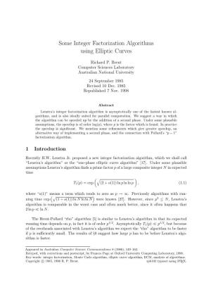 Some Integer Factorization Algorithms Using Elliptic Curves