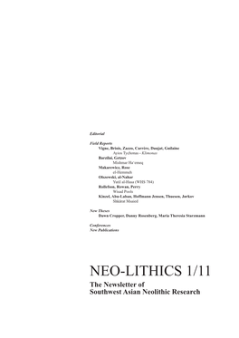 NEO-LITHICS 1/11 the Newsletter of Southwest Asian Neolithic Research Contents