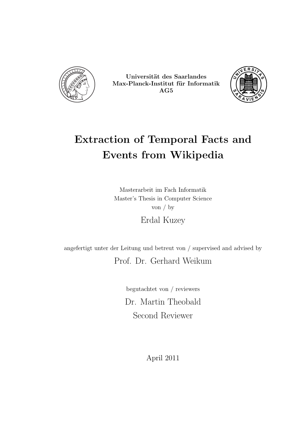 Extraction of Temporal Facts and Events from Wikipedia