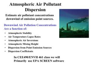 Atmospheric Air Pollutant Dispersion Estimate Air Pollutant Concentrations Downwind of Emission Point Sources