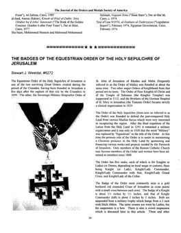 The Badges of the Equestrian Order of the Holy Sepulchre of Jerusalem