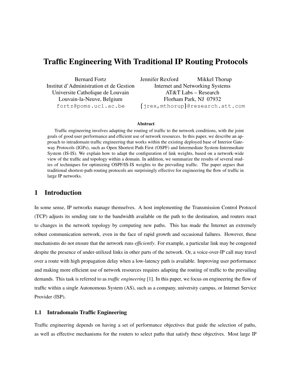 Traffic Engineering with Traditional IP Routing Protocols