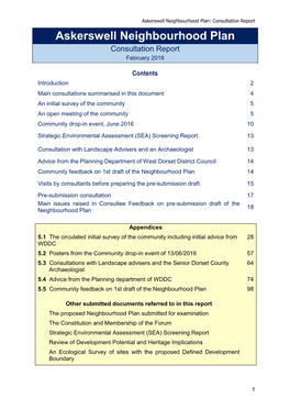 Askerswell Neighbourhood Plan: Consultation Report Askerswell Neighbourhood Plan Consultation Report February 2018