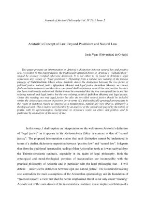 Aristotle's Concept of Law: Beyond Positivism and Natural