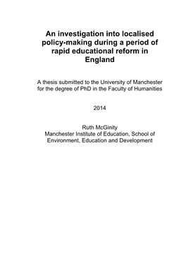 An Investigation Into Localised Policy-Making During a Period of Rapid Educational Reform in England