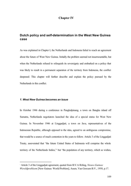 Chapter IV Dutch Policy and Self-Determination in The