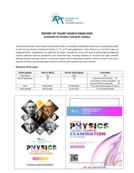 Report of Talent Search Exam 2020 Academy of Physics Teachers- Kerala