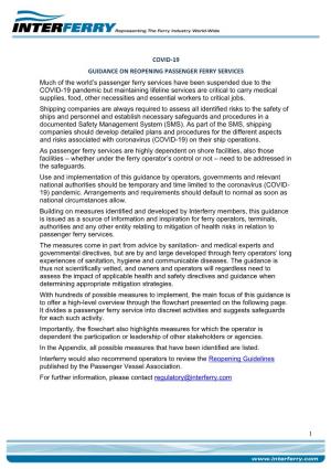 Covid-19 Guidance on Reopening Passenger Ferry Services