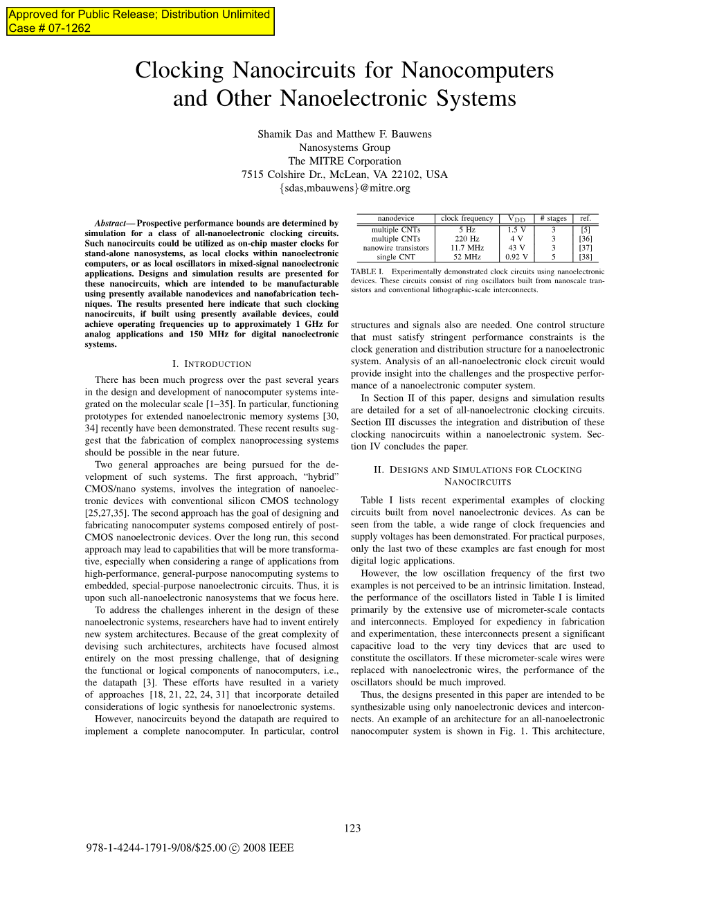 Clocking Nanocircuits for Nanocomputers and Other Nanoelectronic Systems