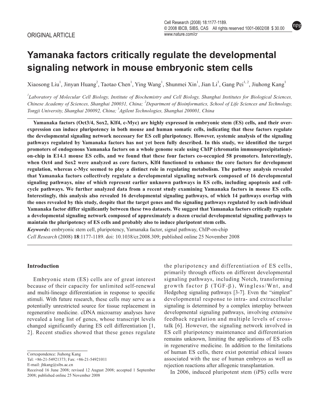 Yamanaka Factors Critically Regulate the Developmental Signaling Network in Mouse Embryonic Stem Cells