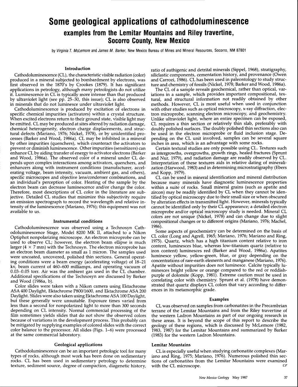 Some Geological Applications of Cathodoluminescence