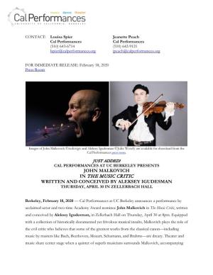 In the Music Critic Written and Conceived by Aleksey Igudesman Thursday, April 30 in Zellerbach Hall