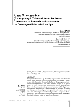 Actinopterygii, Teleostei) from the Lower Cretaceous of Romania with Comments on Crossognathidae Relationships