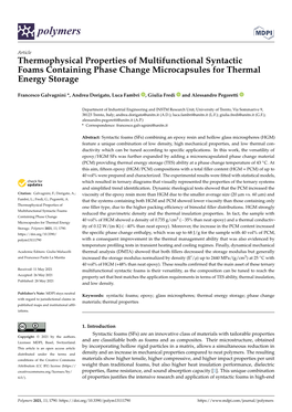 Thermophysical Properties of Multifunctional Syntactic Foams Containing Phase Change Microcapsules for Thermal Energy Storage