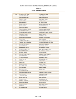 Sacred Heart Senior Secondary School, B.R.S Nagar, Ludhiana Form - a Class - Nursery (2018-19)