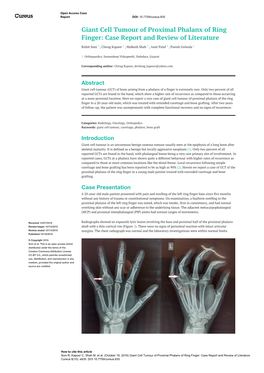 Giant Cell Tumour of Proximal Phalanx of Ring Finger: Case Report and Review of Literature