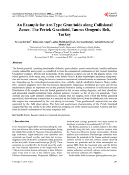 The Pertek Granitoid, Taurus Orogenic Belt, Turkey