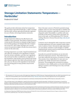 Storage Limitation Statements: Temperature— Herbicides1 Frederick M