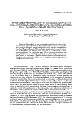 Introduction and Evaluation of Chilocorus Bipustulatus [Col