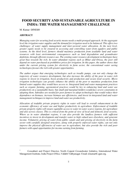 Food Security and Sustainable Agriculture in India: the Water Management Challenge