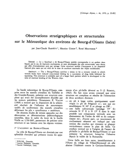 Observations Stratigraphiques Et Structurales Sur Le Mézozoïque Des Environs De Bourg-D'oisans (Isère)