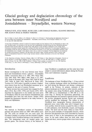 Glacial Geology and Deglaciation Chronology of the Area Between Inner Nordfjord and Jostedalsbreen Strynefjellet, Western Norway