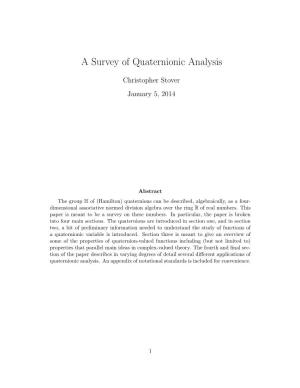 A Survey of Quaternionic Analysis