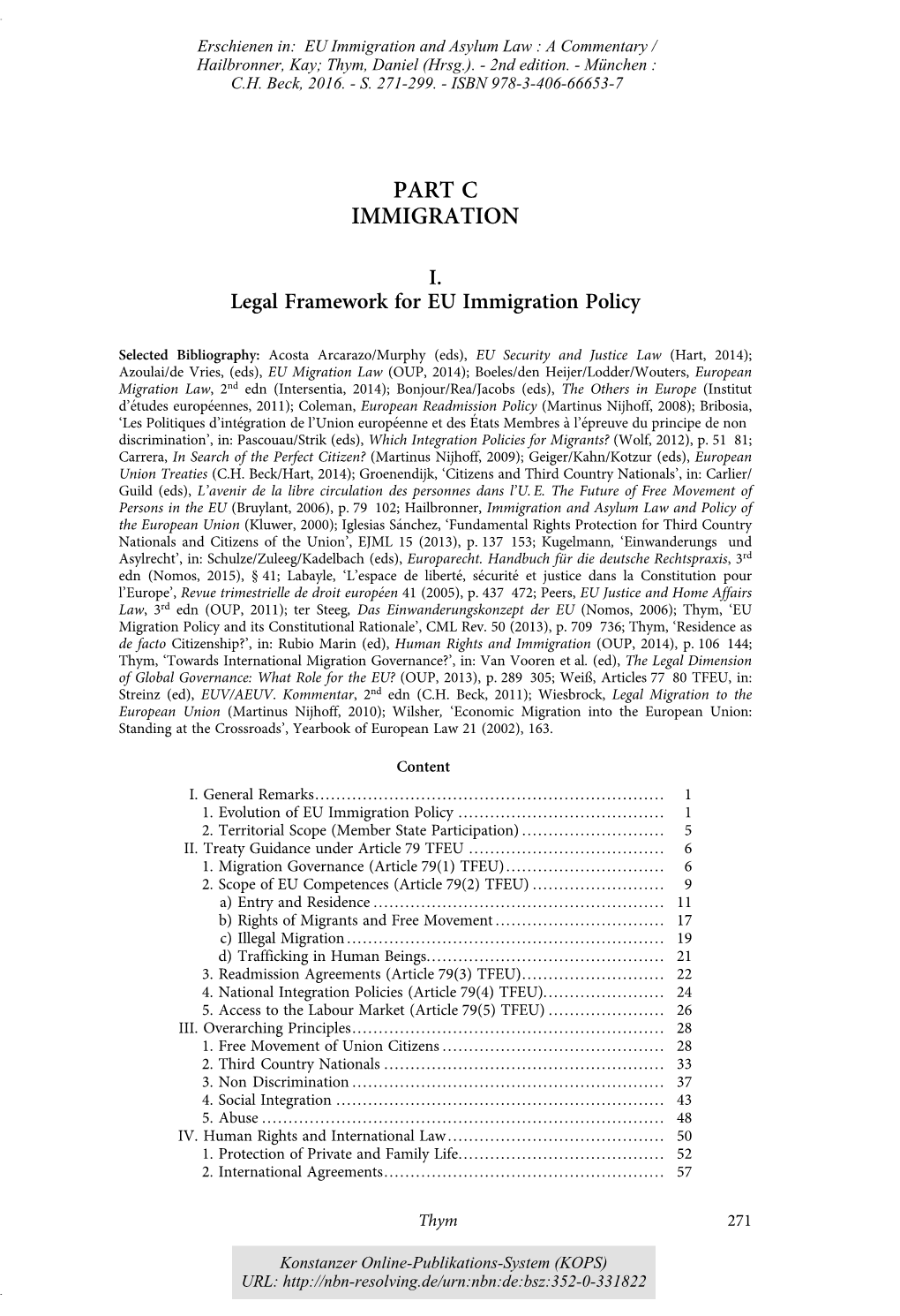 Legal Framework for EU Immigration Policy