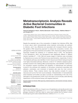 Metatranscriptomic Analysis Reveals Active Bacterial Communities in Diabetic Foot Infections