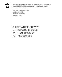 A LITERATURE SURVEY of POPULUS SPECIES with EMPHASIS on P. TREMULOIDES Abstract