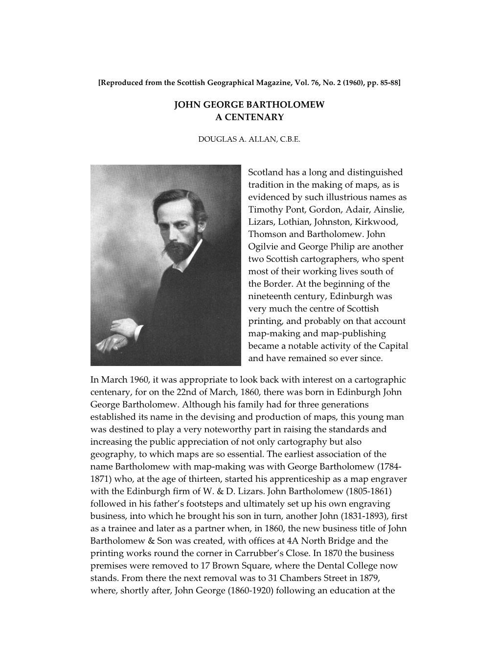 JOHN GEORGE BARTHOLOMEW a CENTENARY Scotland Has a Long